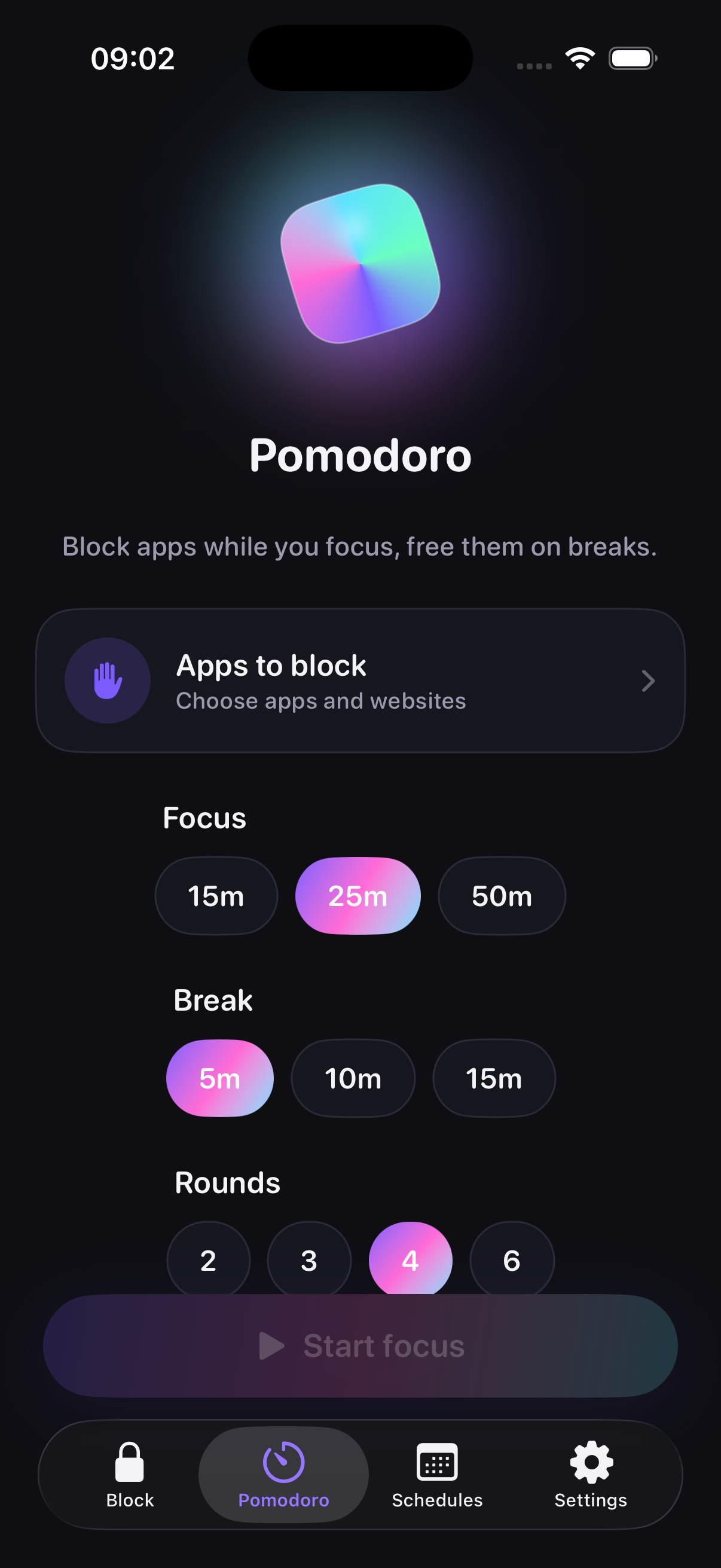 Pomodoro screen